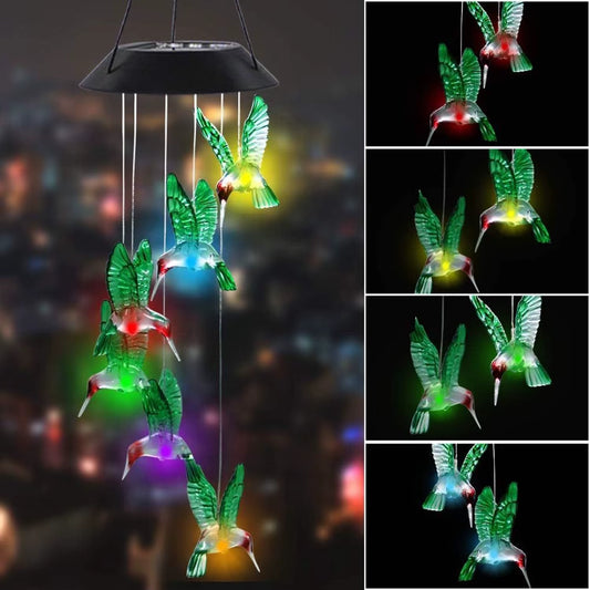 1Pc Colorful Solar Hummingbird Wind Chime Light, Landscape Light, Suitable for Outdoor Garden, Patio Decoration and Holiday Gift